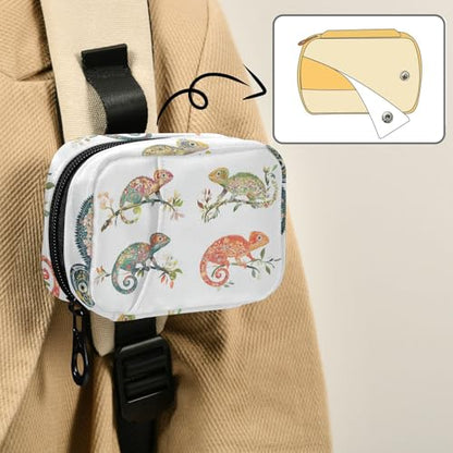 Funny Chameleon Reptile White Pill Bags for Travel Reusable with Detachable Compartments Portable Pill Organizer 2 Times a Day for Purse