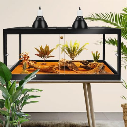 Bearded Dragon Tank 81 Gallon, 48 x 20 x 20 Inch Wooden Reptile Enclosure with Metal Mesh Top, Clear Acrylic Sliding Doors and Lock, Large Lizard and Snake Tank, Black - color: Black, size: 81 Gallons