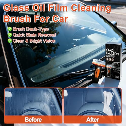 Glass Oil Film Remover for Car, 2026 Upgraded Automotive Oil Film Cleaning Brush, Hand-Held Glass Emulsion Cleaner for Car Windshield, Windows and Mirrors