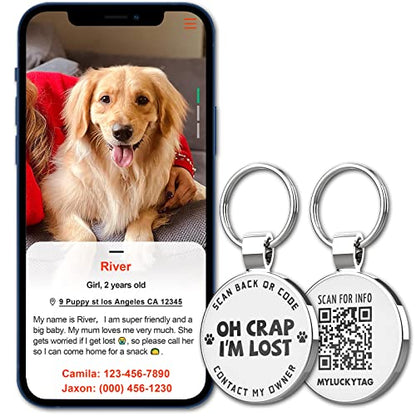 MYLUCKYTAG QR Code Pet ID | Personalized Dog & Cat Collar Tag | Online Profile with Instant Scanned Location Alert Email - style: OH C0ap I'm Lost