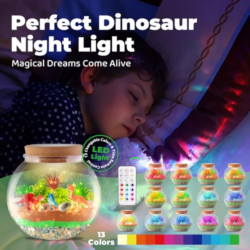 JOYEEMAX Dinosaur Light-Up Terrarium Kit for Kids - LED Night Light Birthday Gift for Boys Ages 4 5 6 7 8-12 Year Old - Dinosaur Toys for Boys - DIY Arts and Crafts Kit for Kids - style: Dinosaur