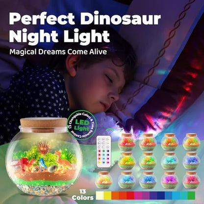 JOYEEMAX Dinosaur Light-Up Terrarium Kit for Kids - LED Night Light Birthday Gift for Boys Ages 4 5 6 7 8-12 Year Old - Dinosaur Toys for Boys - DIY Arts and Crafts Kit for Kids - style: Dinosaur