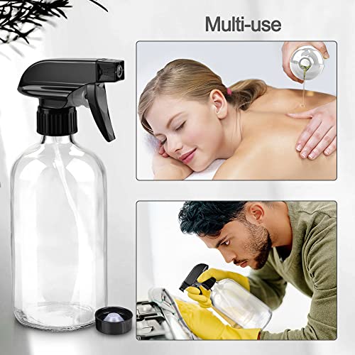 Worldgsb Glass Spray Bottles, 16oz Refillable Containers, Empty Boston Round Bottles with Labels & Adjustable Nozzle for Cleaning, Gardening, Aromatherapy, Pets, Plant, Hair -Clear (1 Pack) - color: Clear, style: 1 Pack