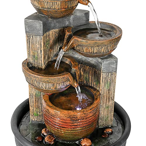 15.7''H 4-Tier Relaxation Indoor Tabletop Waterfall Fountain with LED Lights Desktop Fountains Calming Sound for Home Office Bedroom Decor (Brown, 15.7inch)