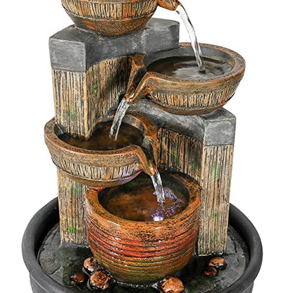 15.7''H 4-Tier Relaxation Indoor Tabletop Waterfall Fountain with LED Lights Desktop Fountains Calming Sound for Home Office Bedroom Decor (Brown, 15.7inch)