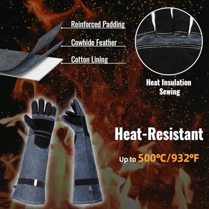 Heavy Duty Animal Handling Gloves - Cat Gloves Bite Proof, Ideal for Dog Training, Falconry, Welding, Gardening - 21.6 inch Grey Black - color: Grey