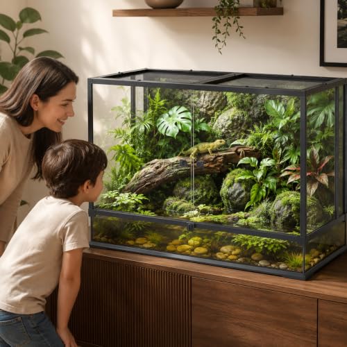 Erinnyees 74 Gallon Tall Reptile Terrarium, Large Vertical Reptile Enclosure with Front Opening Doors, Top Screen Ventilation, Raised Base and Cable Port for Crested Geckos, Anoles and Tree Frogs - size: 74 Gallon