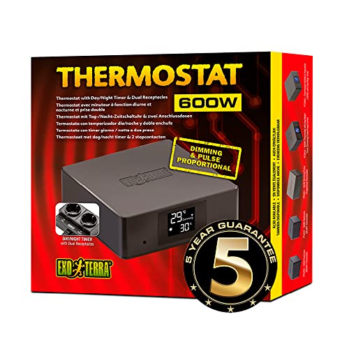 Exo Terra Thermostat for Reptile Terrariums | With Day and Night Timer and Dual Receptacles