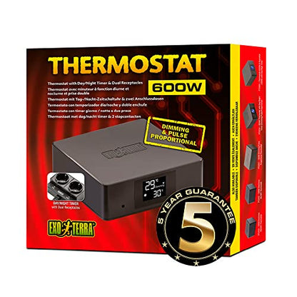 Exo Terra Thermostat for Reptile Terrariums | With Day and Night Timer and Dual Receptacles