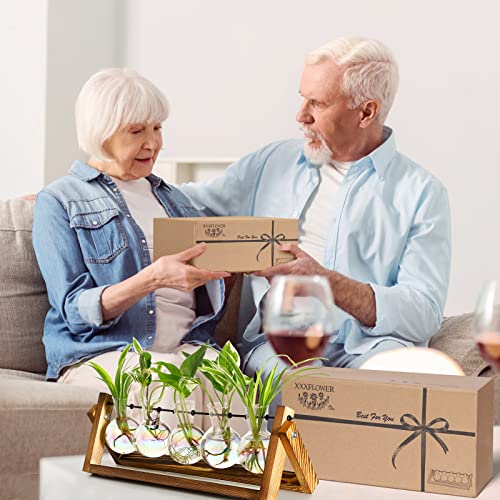 XXXFLOWER Plant Terrarium with Wooden Stand Desk Plant 5 Bulb Vase | Terrarium Kit Glass Propagation Vases Tabletop Propagation Station, Metal Swivel Holder Retro Rack - size: 5 Bulb Vase