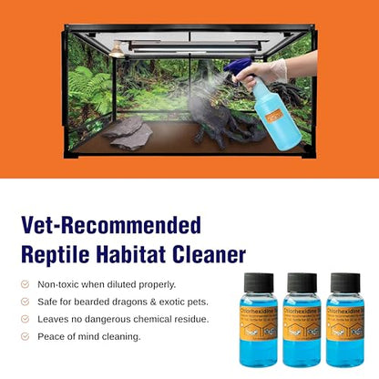 3 Refills of 32 oz Each, Chlorhexidine Solution 2%, Chlorhexidine Cleaning Solution, Chlorhexidine Spray for Reptile Habitats