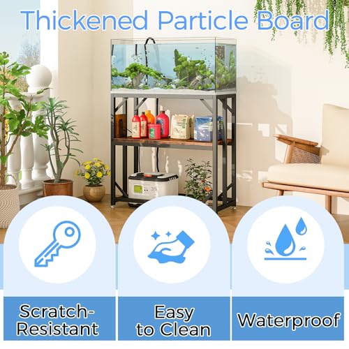 20-29-37 Gallon Fish Tank Stand with Power Outlet,Adjustable Aquarium Stand, Heavy Duty Terrarium Stand,Metal Frame Reptile Turtle Tank Stand Suitable for Home Office,600LBS Capacity, Rustic Brown - color: Rustic Brown, size: 20-29-37 Gallon