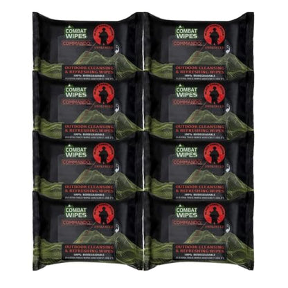 COMBAT WIPES Commando Black camping wipes – biodegradable wipes & full body wipes for Military, Hunting & body wipes travel – Unscented, (8 Pack, 200 wipes) - style: 200 Count (Pack of 8)