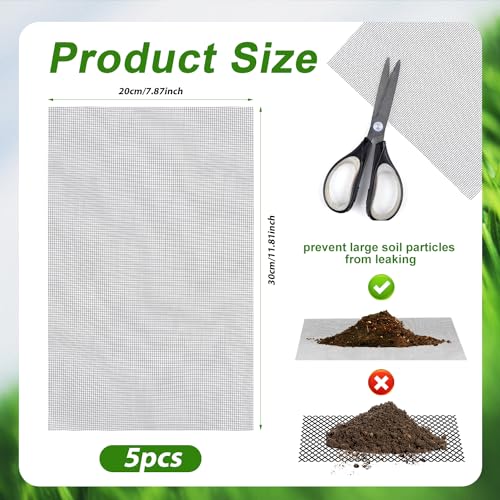 NQEUEPN 5pcs Flower Pot Hole Mesh Pads, 11.81x7.87 Inch Polyethylene Flower Pot Bottom Mesh Screen Square Bonsai Mesh Plant Pot Mesh Drainage Screen for Garden Potted (Gray)