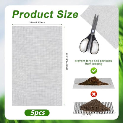 NQEUEPN 5pcs Flower Pot Hole Mesh Pads, 11.81x7.87 Inch Polyethylene Flower Pot Bottom Mesh Screen Square Bonsai Mesh Plant Pot Mesh Drainage Screen for Garden Potted (Gray)