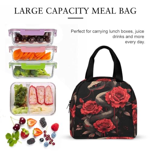 Snake And Rose Lunch Bag for Women Men | Insulated Lunch Box Leakproof Food Meal Containers Reusable Foldable 6L Capacity Lunch Tote Bags for Work Picnic Travel - color: Style 6