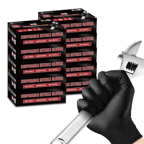 NEOTRIL 8 Mil Heavy Duty Disposable Nitrile Gloves with Diamond Texture Grip Rubber Gloves Latex & Powder Free - color: Box of 500 / Black, size: XX-Large