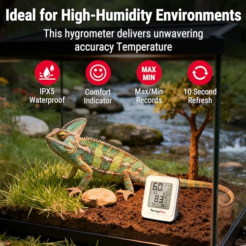 TempPro TempAir Digital Hygrometer Indoor Thermometer with IPX5 Waterproof | Greenhouse Thermometer Temperature and Humidity Monitor, High/Low Records Humidity Meter for Room Celler Grow Tents Reptile