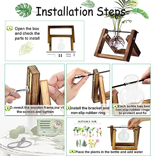 Kingbuy Plant Propagation Station Bulb Vase, 1 Bulb Vase | Air Plant Terrarium, Wooden Swivel Holder, Desktop Glass Planter, For Indoor Water Plants - size: 1 Bulb Vase