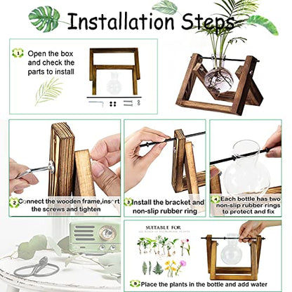 Kingbuy Plant Propagation Station Bulb Vase, 1 Bulb Vase | Air Plant Terrarium, Wooden Swivel Holder, Desktop Glass Planter, For Indoor Water Plants - size: 1 Bulb Vase