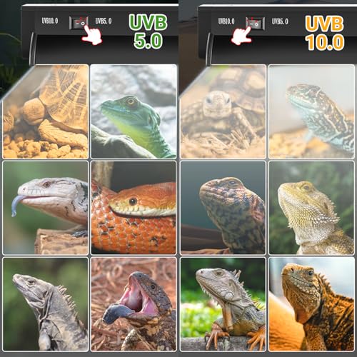 Switchable UVB Light for Reptiles, 39W T5 UVB Light Combo Kit for Tropical 5.0 & Desert 10.0, 34" Terrarium Hood Lamp Fixture with UVB 10.0 Bulb for Bearded Dragon Gecko Snake Lizard Turtle - size: 39W-34IN