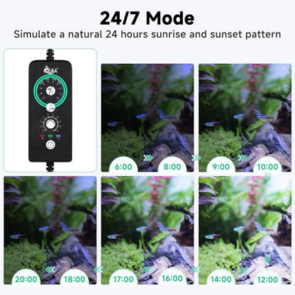 AQQA LED Aquarium Light, 24/7 & DIY Mode Full Spectrum Fish Tank Light | Adjustable Timer/Brightness, Extendable Bracket Aquarium Plant Light, Memory Function, IP68 Waterproof, for 18–24 Inch Tank - size: For 18-24 inch fish tank