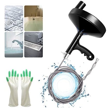 Drain Auger 25 Ft with Gloves, Heavy Duty Plumbing Snake Drain Clog Remover | Long Flexible Drain Snake for Deep Clog Removal, Reusable Drain Cleaner Tool for Bathroom, Shower, Bathtub & Kitchen Sink