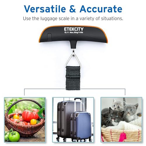 Etekcity Luggage Scale, Digital Suitcase Weight Scale for Travel, 110 lb | Travel Essentials, Air Travel, Suitcase, Hanging Hook, Rubber Grip, Battery Included, Easy-to-Read Display - color: Orange