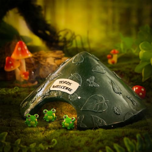 Toad House for Outside Garden, Frog House 8 x 8 x 3.9 Inch Reptile Hide Cave for Toad Frog Turtle Lizard Aquarium Fish(Green) - color: Green