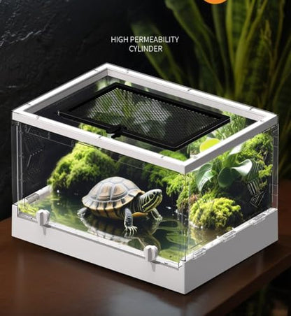 Large Portable Reptile Tank with Multi-Observation Perspective Foldable and Bottom Pulley, Ideal Habitat for Gecko, Frog, Spider and so on (White Extra Large) - color: White Extra Large