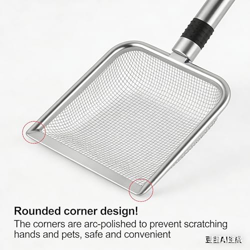 Stainless Steel Reptile Substrate Sifter, Deep Shovel Reptile Cleaner Scoop with Fine Mesh, Ergonomic Handle Reptile Waste Scooper for Gecko, Lizard, Bearded Dragon Enclosures