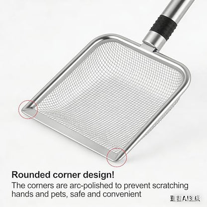 Stainless Steel Reptile Substrate Sifter, Deep Shovel Reptile Cleaner Scoop with Fine Mesh, Ergonomic Handle Reptile Waste Scooper for Gecko, Lizard, Bearded Dragon Enclosures