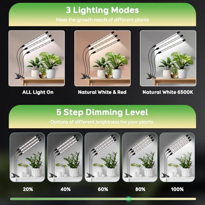 SDOVUERC Tri-Heads Grow Lights for Indoor Plants, Full Spectrum Plant Lights for Indoor Growing with Adjustable 360° Gooseneck, 6/12/18H Timer & Dimming for Seedlings(Pack 2) - size: 3 Heads(Pack 2)