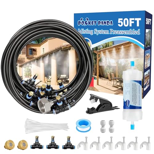 Pre-Assembled Misters for Outside Patio,Outdoor Misting System,50FT|15M. | Backyard Water Cooling Mist Kit for Garden,Greenhouse,Deck,Umbrella,Canopy,Pool,Porch,Trampoline,Park - size: 50FT-Pre-Flt