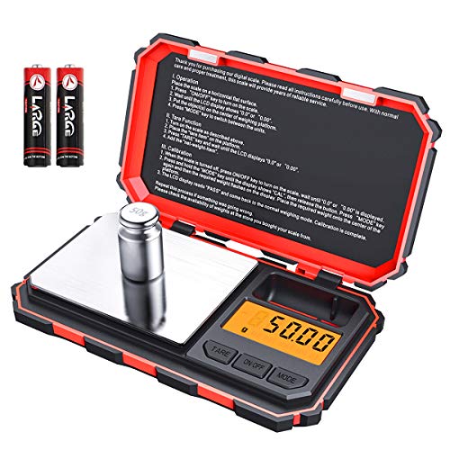 Digital Pocket Scale, 200g /0.01g Kitchen Scale, Electronic Smart Scale with 50g Calibration Weight, Mini Digital Scale for Jewelry, Spices etc (Battery Included) - color: Red