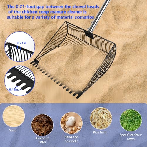 13-inch Sand-Grade Chicken Poop Scooper, Large Adjustable Metal Poultry House Manure Scoop, Chicken Poop Scooper Suitable for Cleaning Chicken Coops, Stables, Gardens, and Small Farms