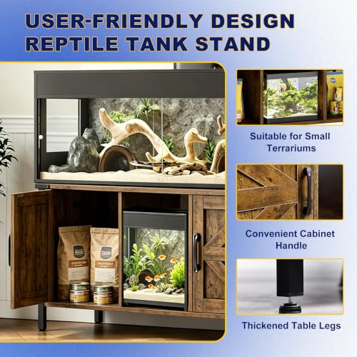Saifu Reptile Tank Stand, 48"x24", 500 LBS Capacity, Rustic Brown | For 120-230 Gallon Terrariums, Fits Tall Enclosures or Stacked 4x2x2 PVC Tanks, Power Outlets, Cabinet Storage - color: Rustic Brown
