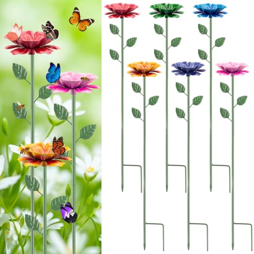6 Pack Bee Watering Station, Bee Feeder Metal Butterfly Water Feeder | with Flower Design Colorful Butterfly Bee Bath Bowl for Outdoor Yard Garden Decor - size: 6 Pack