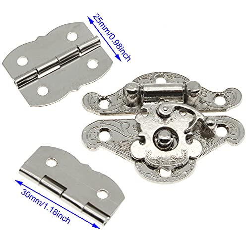 1 Pcs Antique Hasp Latch and 2 Pcs Butterfly-Shape Hinges Decorative Lock Buckle with Matching Screws[FDXGYH,Silver] - color: Silver