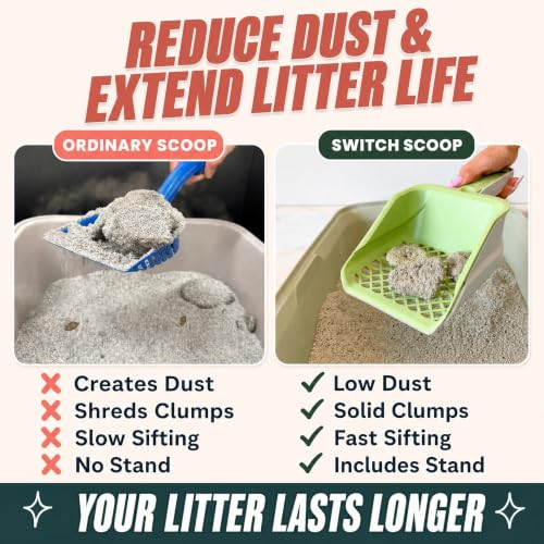 Sprinkle & Sweep: Speed Sifter Switch - Cat Litter Scooper, 2-in-1 Design: Speedy & Fine Modes, Washable Base Stand, Heavy Duty Pet Waste Removal Tool