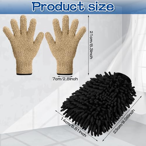 Potchen 6 Pcs Microfiber Dusting Mitt Gloves for Plants Washable Dusting Gloves for House Cleaning Furniture Car Washing - color: Camel,brown,black