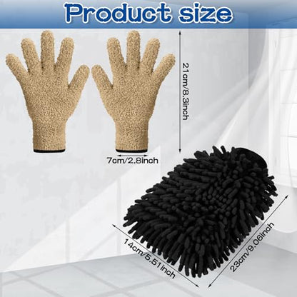 Potchen 6 Pcs Microfiber Dusting Mitt Gloves for Plants Washable Dusting Gloves for House Cleaning Furniture Car Washing - color: Camel,brown,black