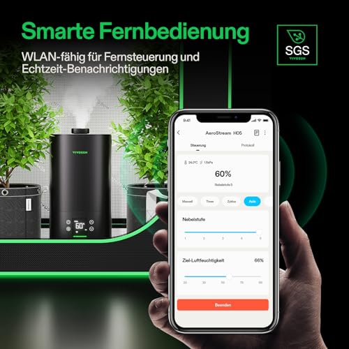 VIVOSUN AeroStream H05 1.32 Gal Smart WiFi Humidifier with Humidity Probe | VPD Control, Smart Auto Humidity Adjustment, 5L Large Capacity, Grow System Compatible, Designed for Growers - size: 5 L