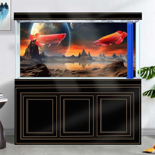 24X12IN Cosmic Aquarium Background, Cool Parallel Space Themed Fish Tank Background, Tropical Desert Terrarium Background with 8 EVA Double-Sided Tape - color: Outer Space, size: 24X12in/60X30cm