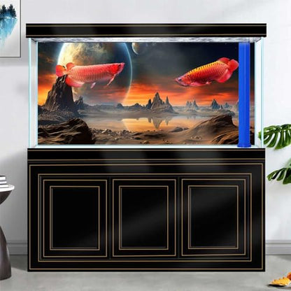30X12IN Cosmic Aquarium Background, Cool Parallel Space Themed Fish Tank Background, Tropical Desert Terrarium Background with 8 EVA Double-Sided Tape - color: Outer Space, size: 30X12in/75X30cm