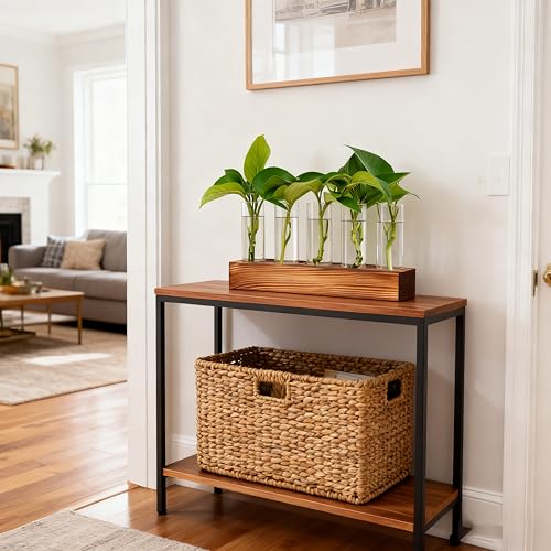 Plant Propagation Station, Plant Terrarium with Wooden Stand | Plants Pots for Hydroponics, Small Birthday Gardening Gifts for Women Mom Plants Lovers Unique - 5 Glass Test Tubes Vases - size: 5 Test Tube