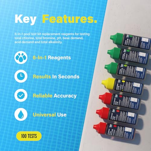 Lupo 6-in-1 Pool Test Kit Replacement Reagents | Pool Testing Kit Refill Reagents for Testing Total Chlorine, Total Bromine, pH, Base Demand, Acid Demand & Total Alkalinity | Refill Reagents ONLY - size: 6-in-1 Refill Reagents