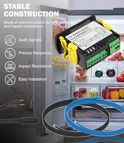 PZGXS0J111 Temperature Controller with 2 NTC Temperature Sensor Probe | Digital Thermostat Compatible with Carel and All Refrigerator Types, 115V