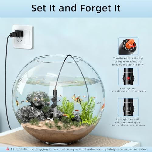 HiTauing Aquarium Heater 25W, Adjustable Knob Fish Tank Heater with 2 Powerful Suction Cups, Submersible Betta/Turtle Tank Heater for Freshwater and Saltwater Tanks