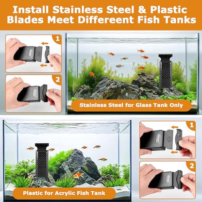 hygger Magnetic Fish Tank Cleaner, Aquarium Glass Cleaner | Magnet Cleaning Tool with 2 Detachable Scraper Blade, Floating Scrubber Brush for 1/5"-1/2"Glass/Acrylic Thick Tank